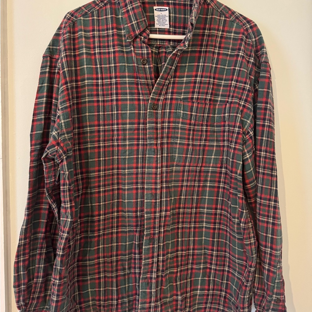 Plaid Men's Shirt - Green and Red